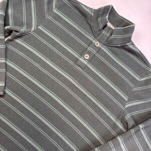 LL Bean Men's Striped Quarter Zip Pullover Sweater‎ Size Large Green Reg